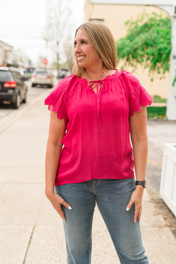 Tissue Faille Tie Front Blouse: Fuchsia