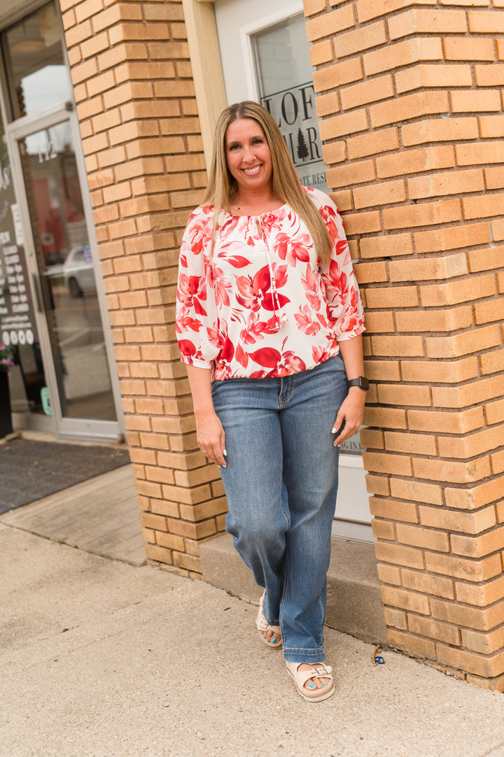 TROPICAL BUBBLE HEM RAGLAN PEASANT