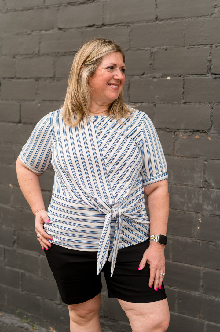 STRIPE TIE FRONT : IVORY/BLUE/NAVY